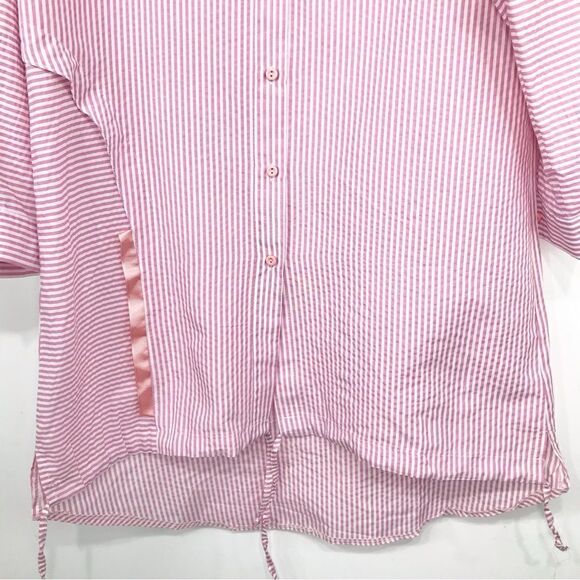 Bislife Pink White Candy Stripe Button Up Drawstring Tunic Top, Mini Dress NEW - Picture 4 of 16